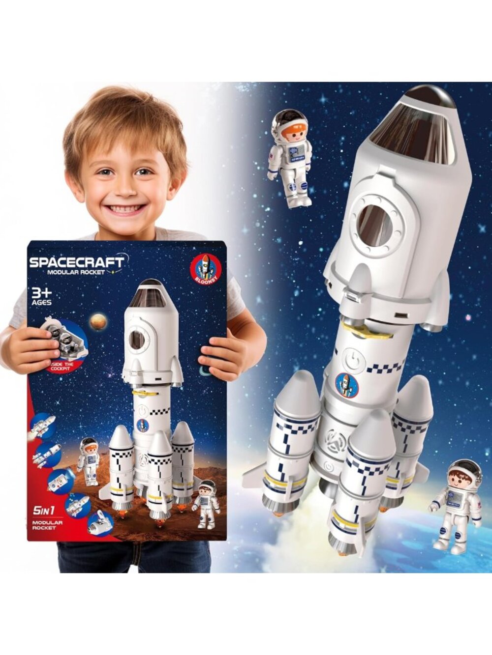 Rocket Ship Toy Set for Kids | Space Shuttle Model with Astronaut Figures | Fun